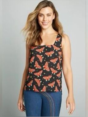 Modcloth Black Tank Top with Orange Butterfly Print